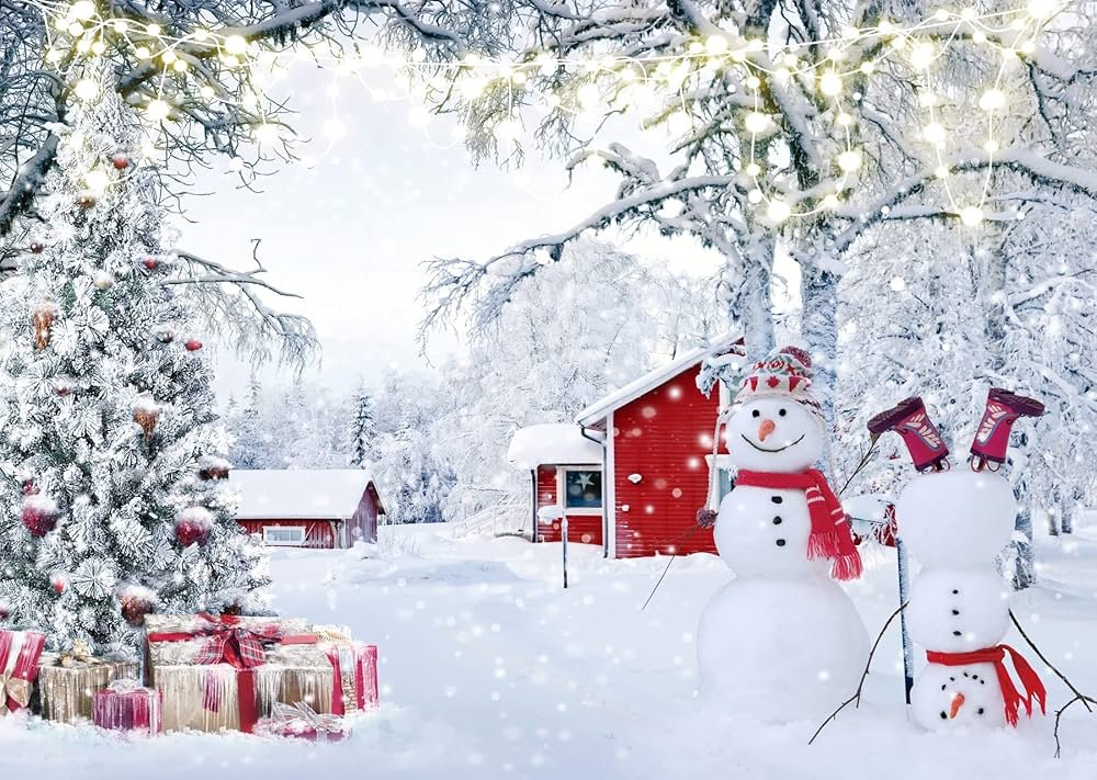 Winter Christmas landscape with decorations